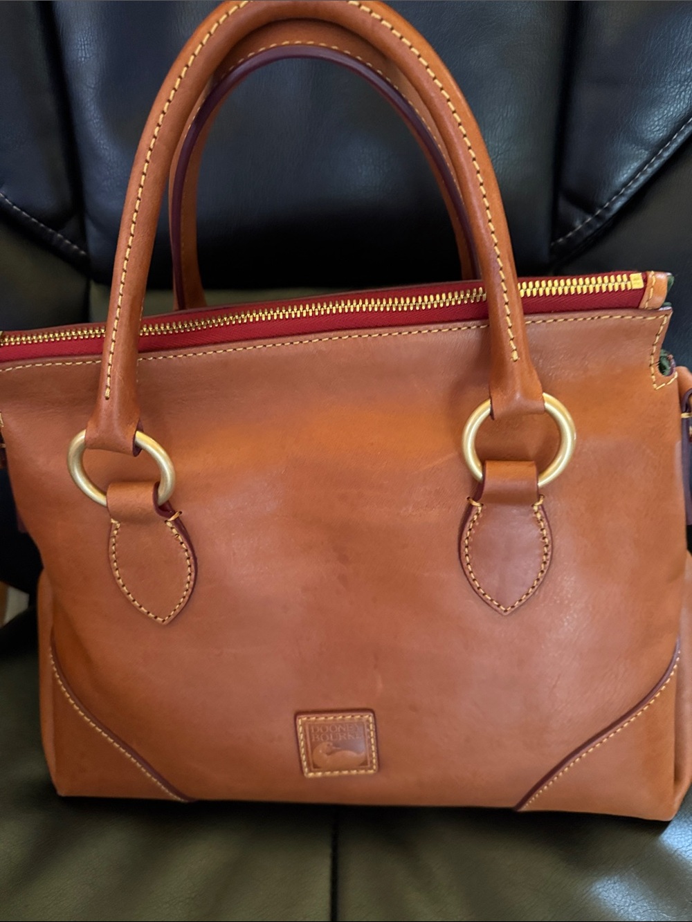 Dooney & Bourke Cognac Leather Satchel with Gold Hardware